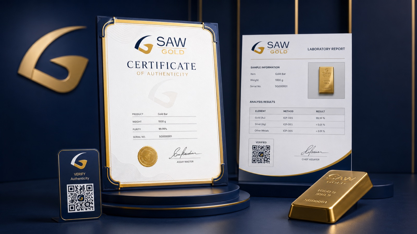 SAW GOLD gold certificate verification preview