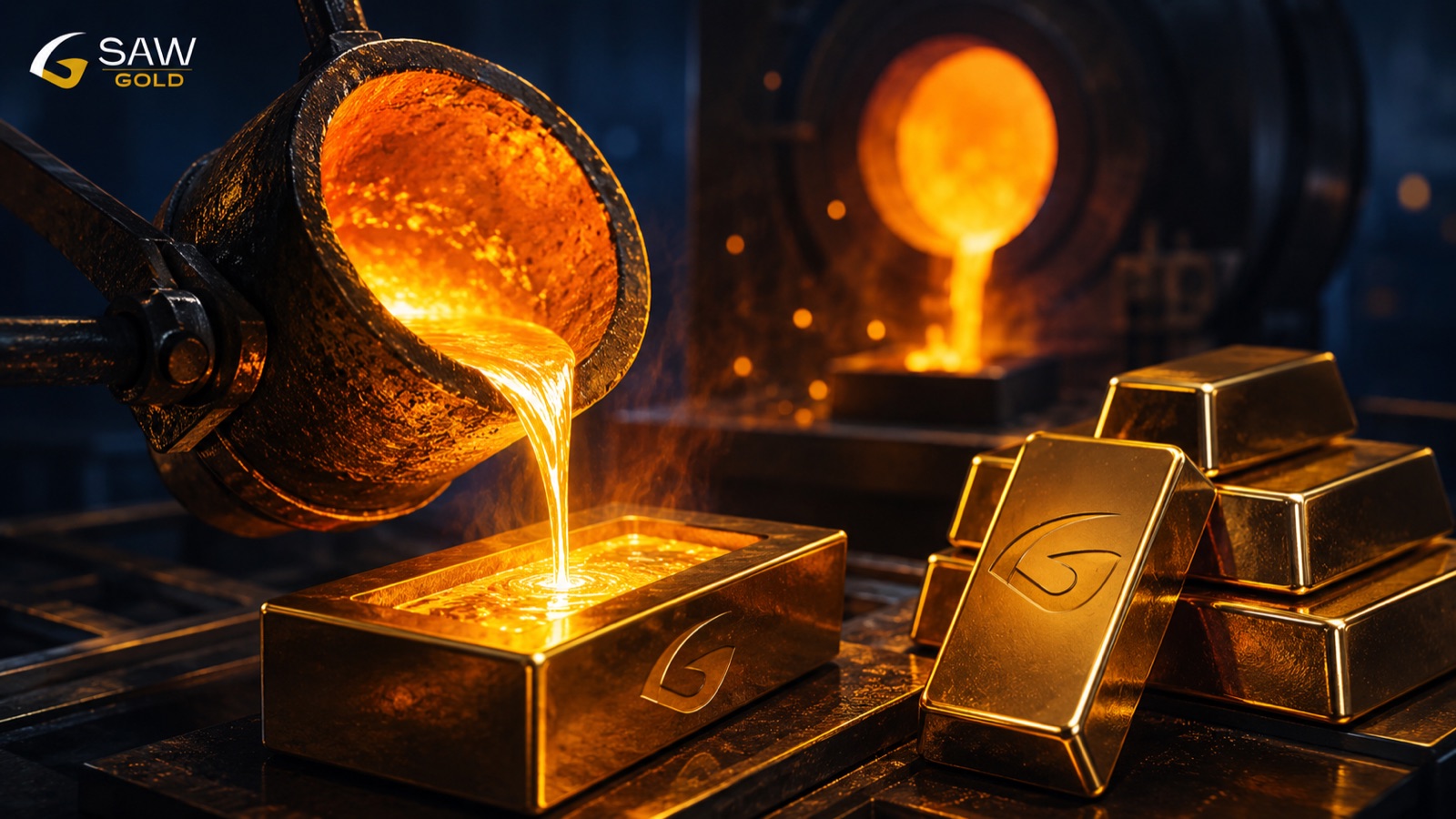 SAW GOLD refinery molten gold and bars